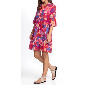 Johnny Was Women's XS  Giverney Gardens Ruffle Floral Tiered Button-Down Dress